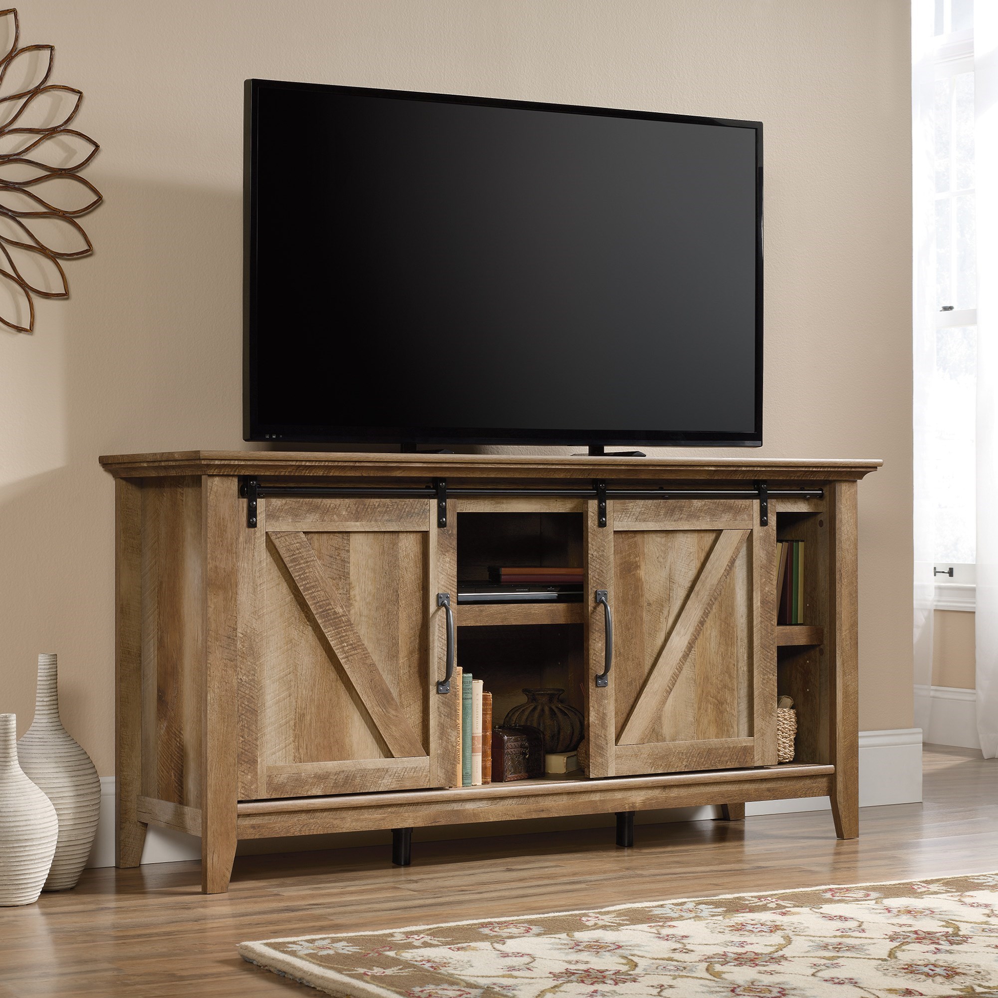 Sauder Dakota Pass Rustic Finish Credenza/TV Stand with Barn Doors Darvin Furniture TV Stands